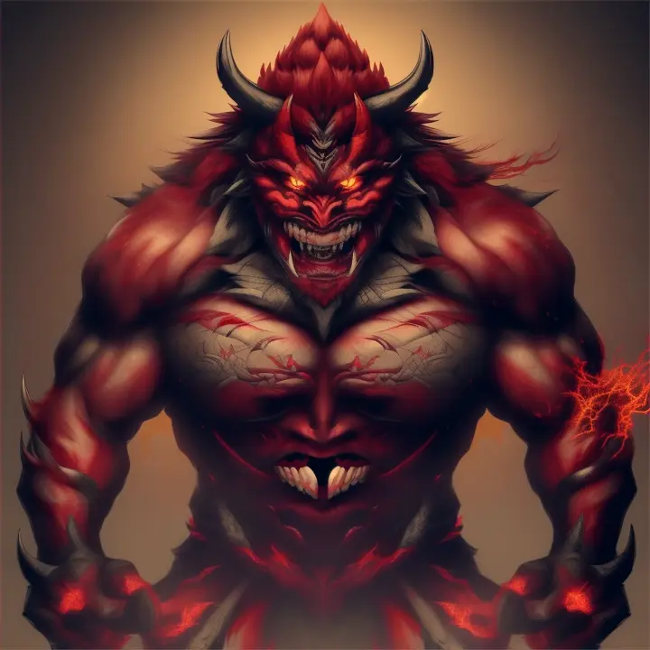 Main Prompt:
Describe the full body of a mystical Oni-baba inspired by Japanese anime and folklore mysticism. The Oni-baba is a fearsome demon figure with a massive, muscular body covered in deep red skin. Her face is a terrifying blend of human and demonic features, with large, sharp teeth protruding from her grinning mouth and glowing yellow eyes that radiate malice and terror. She wears tattered traditional Japanese clothing that reflects her rough and wild nature. Long, matted hair falls untamed over her shoulders and back. Her hands end in sharp claws ready to tear her victims apart. The Oni-baba has horns protruding from her forehead, giving her an even more menacing appearance. She moves through a gloomy, mist-covered mountainous landscape filled with gnarled trees and ancient, weathered rocks. With each step, the ground trembles slightly, and a cold wind blows through the surroundings, whispering of the countless horrors she has invoked. Her ability to hex humans is evident in the eerie shadows that follow her and the ghostly voices that can be heard in the air.

Negative Prompt:
Avoid depicting more than two horns. The Oni-baba should not have anatomically illogical features like extra heads or limbs. The proportions of the body should be consistent and not appear deformed or unnatural. Avoid blurry or uneven details and ensure the Oni-baba's form appears both fearsome and majestic. Avoid modern or non-traditional clothing and equipment to maintain authenticity.