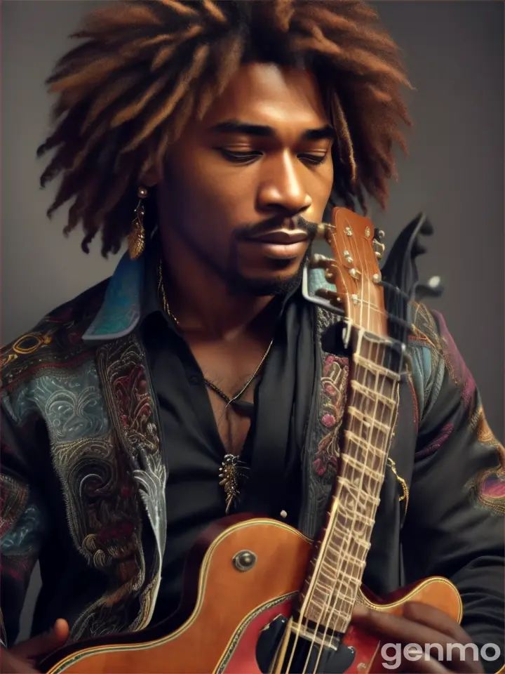 A handsome  black man playing guitar 