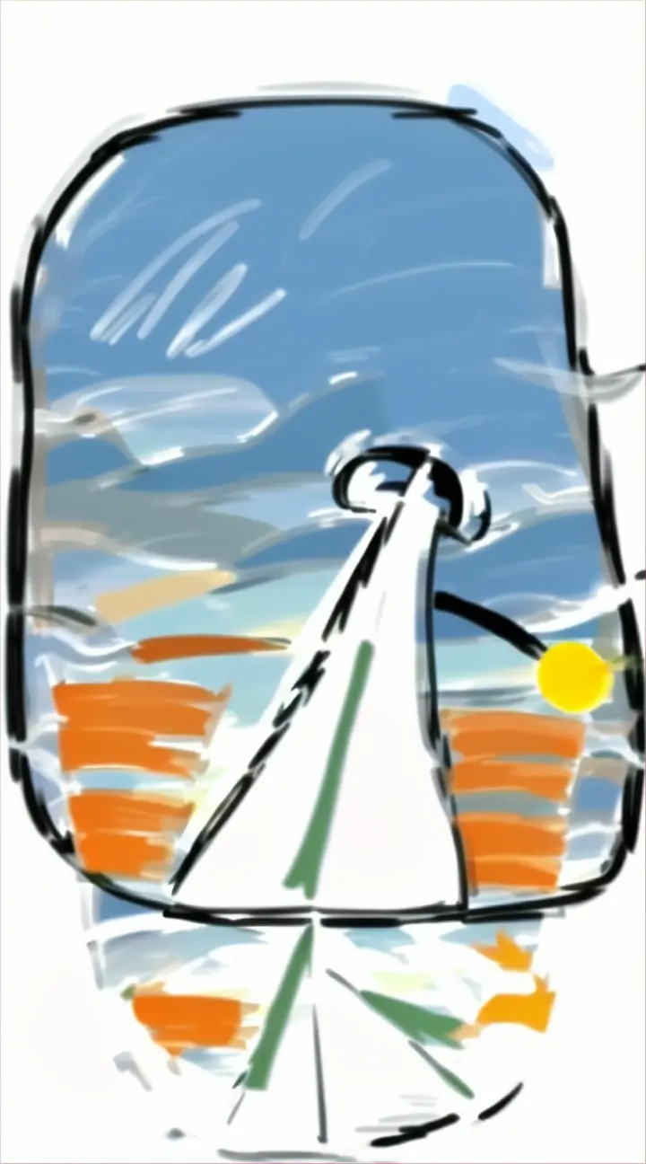 a drawing of a sunset in airplane window