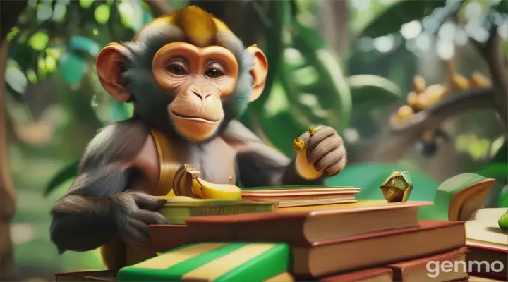  The monkey open the chest, and to their surprise, it’s filled with bananas, books, and shiny stones.