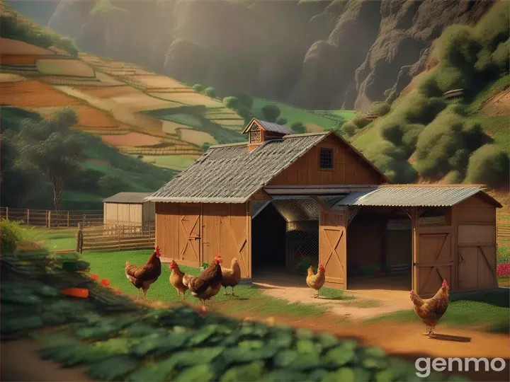 Chicken barn, living in a mountainous place in the Yemeni countryside, real and realistic section and horizontal size