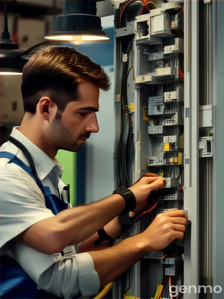 Homem magro eletricista reparando um interrupitor sem mostrar seu rosto