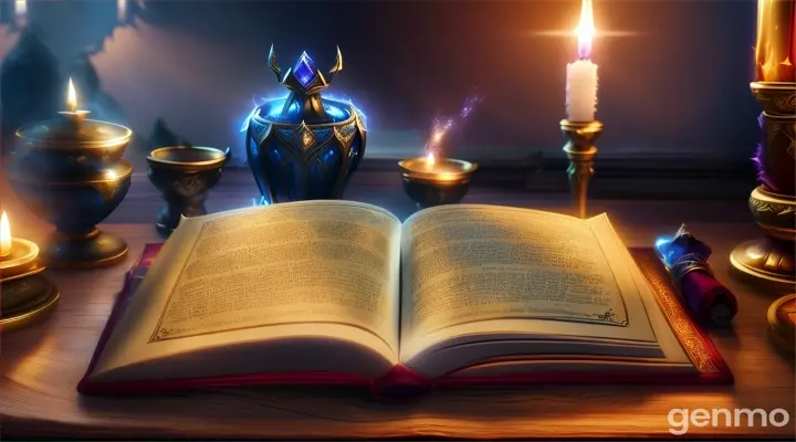 Create a dynamic animated loop in a Warcraft styled theme with an open book and candle make the image an animated loop, with the words "Be Right Back" a part of the output