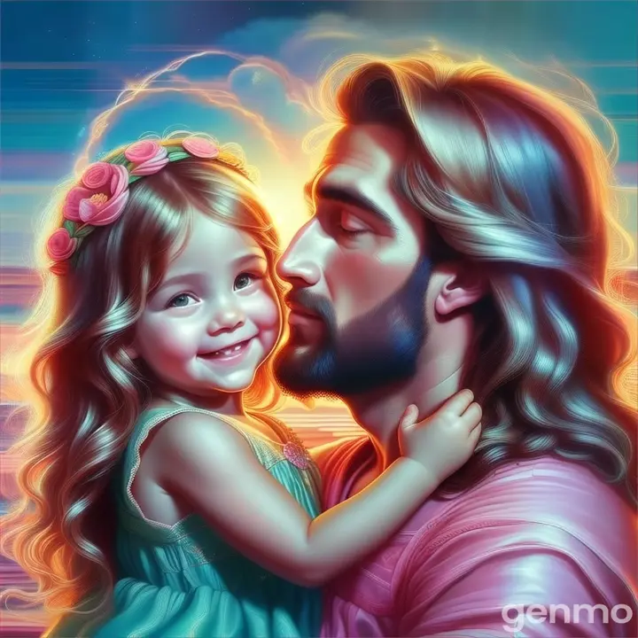 a painting of jesus holding a little girl