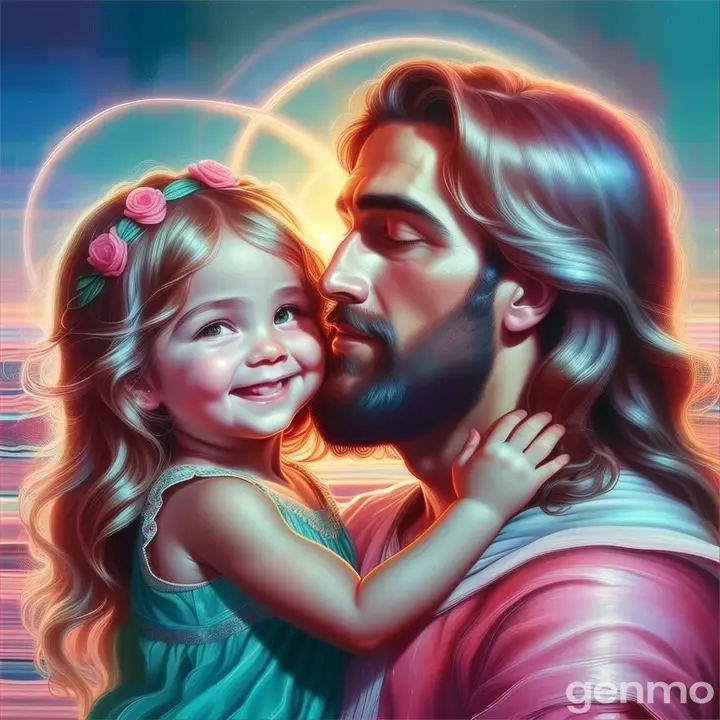 a painting of jesus holding a little girl