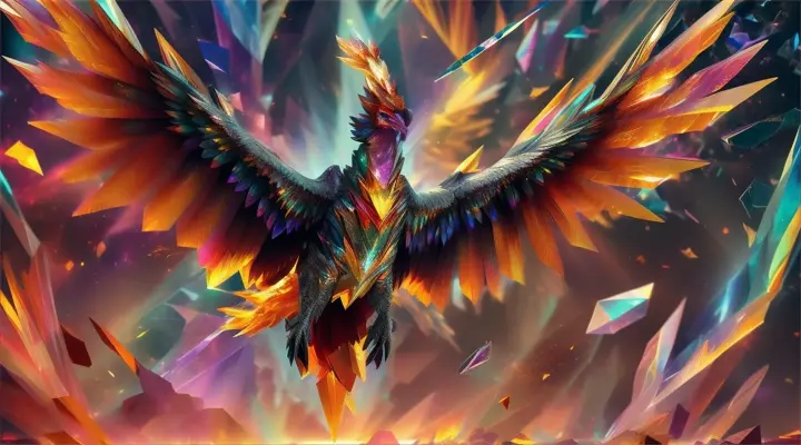 a crystal phoenix crashing to the ground
