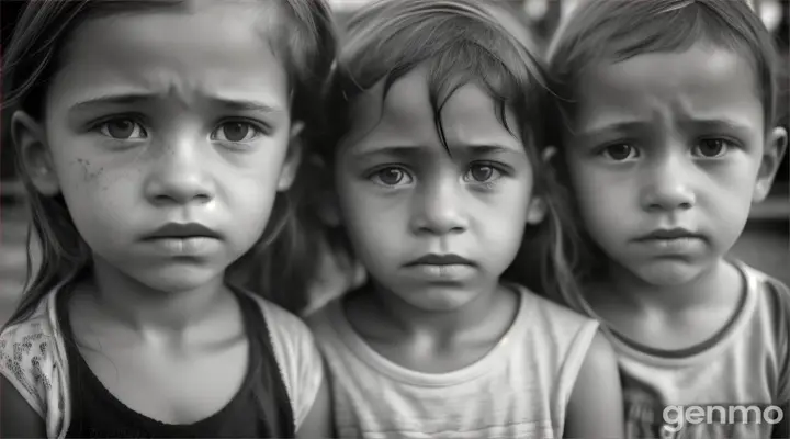 Close up of children in poverty in Holland in black and white