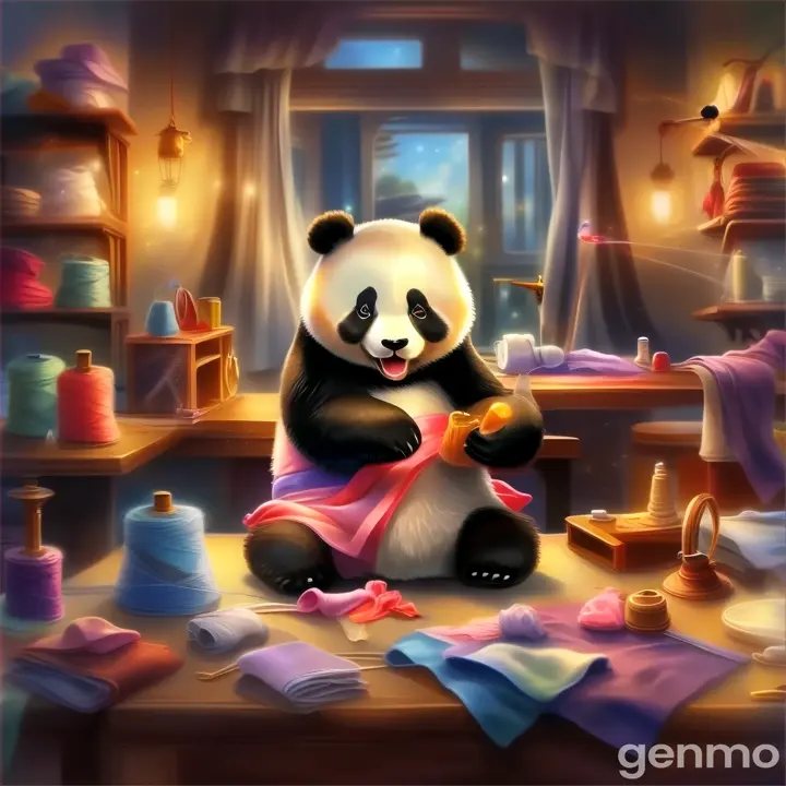 a panda bear  happy sewing