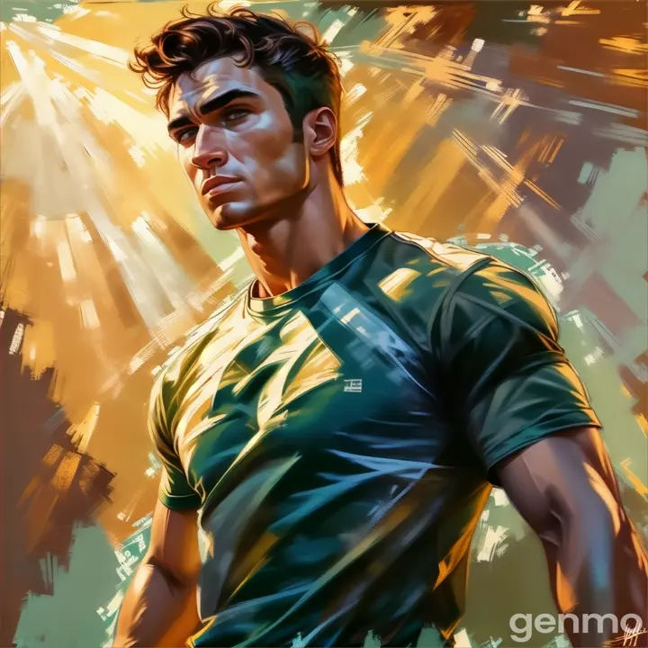 a painting of a man in a green shirt