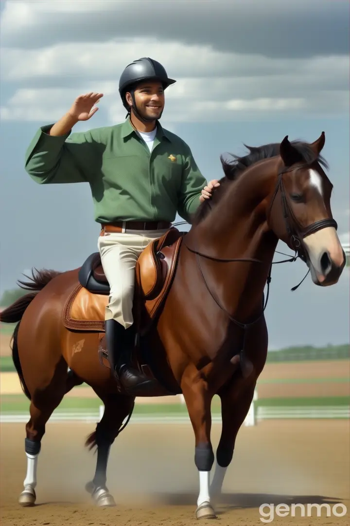 a man riding on the back of a brown horse