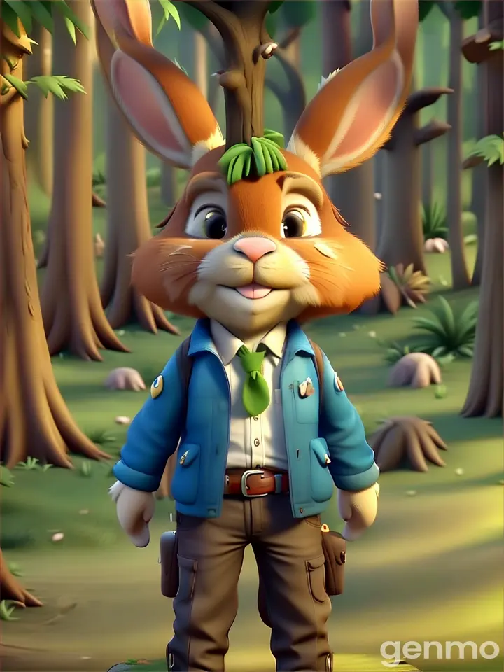 a cartoon rabbit standing on top of a tree stump