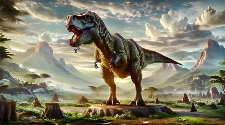 a dinosaur is standing in the middle of a jungle