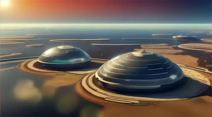 
The camera is positioned 30 meters away and shows a futuristic moon settlement in a wide-angle close-up. The settlement is illuminated during the day, and the lighting intensity is sufficient to provide a clear view. The settlement consists of several dome-shaped building complexes arranged in rows and connected by floating transportation systems. Each building complex has its own character and function.

### The Residential District
The first building complex is the residential district, which comprises multiple dome-shaped living units arranged around a central park. The living units are equipped with everything the residents need for a comfortable life on the moon, including air conditioning, water recycling systems, and shielding against space radiation.

### The Research Center
The second building complex is the research center, which consists of several laboratories and research facilities. Scientists and engineers work here to explore the moon and develop new technologies for living and working on the lunar surface.

### The Energy Center
The third building complex is the energy center, which comprises multiple solar power plants and energy storage facilities. This is where the energy that powers the settlement is stored, and new energy technologies are developed and tested.

### The Administration and Communication Center
The fourth building complex is the administration and communication center, which includes several offices and communication facilities. This is where the daily operations of the settlement are managed, and communication with Earth is maintained.

### The Recreation Center
The fifth building complex is the recreation center, which features various facilities for sports, entertainment, and relaxation. Here, the residents can train, unwind, and engage in leisure activities to recover from the rigors of life on the moon.

The surface of the moon is visible in the background, and the settlement is surrounded by a protective dome that shields the residents from the dangers of space.