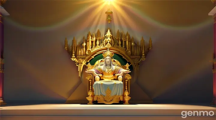 A god in majestic robes, sitting on a grand, heavenly throne with magnificent details