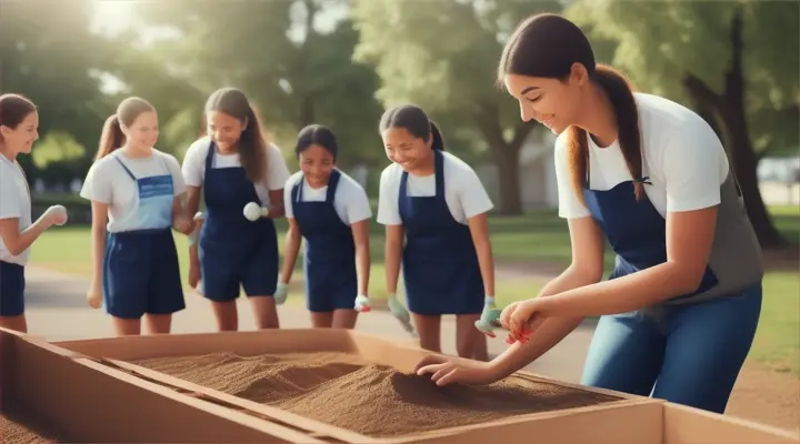 Create a video of a person engaged in a community service project, interacting with others.]
