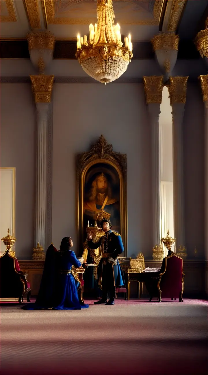 Show the prince explaining to the king and queen about his adventure and the importance of compassion and bravery.