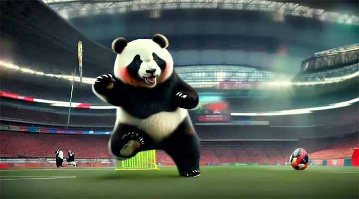 Panda scoring a goal at Wembley