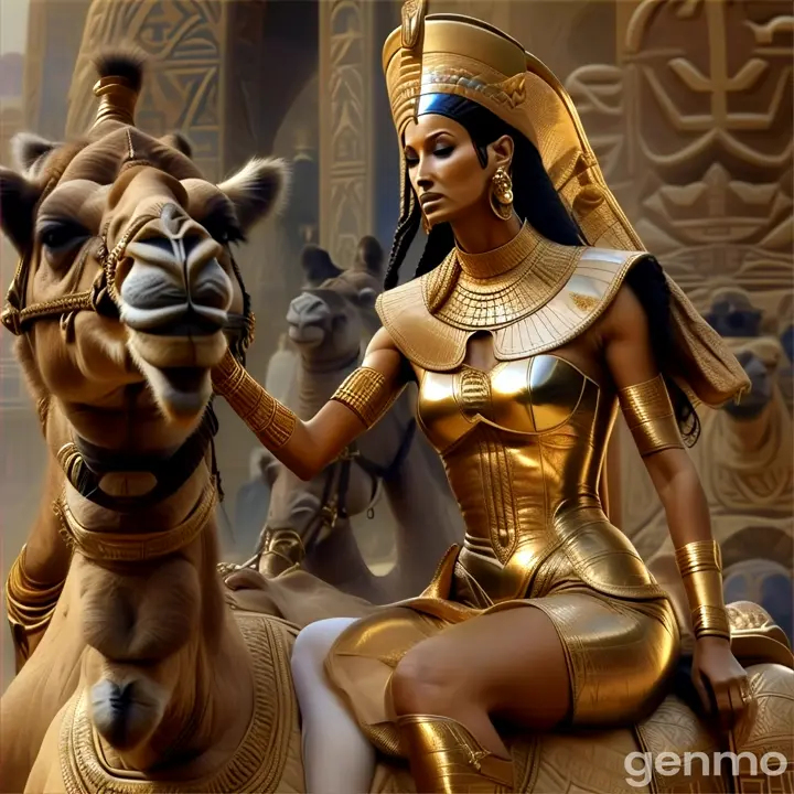 a woman sitting on a camel with a camel in front of her
