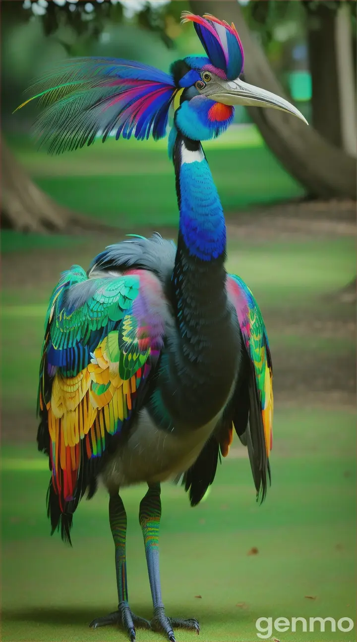 a southern cassowary bird Green grass stands on the ground