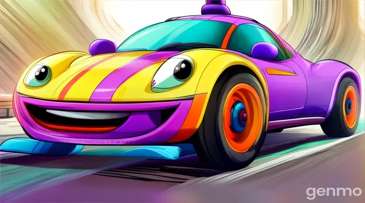 a cartoon car with a smile on its face speedly and angry