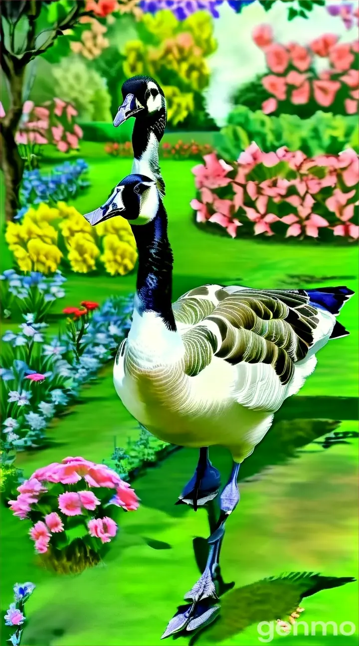 a painting of a goose in a garden