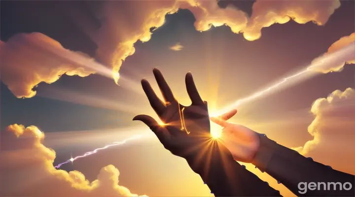 A creative representation of a connection between a person and Allah, like a hand reaching up or a beam of light