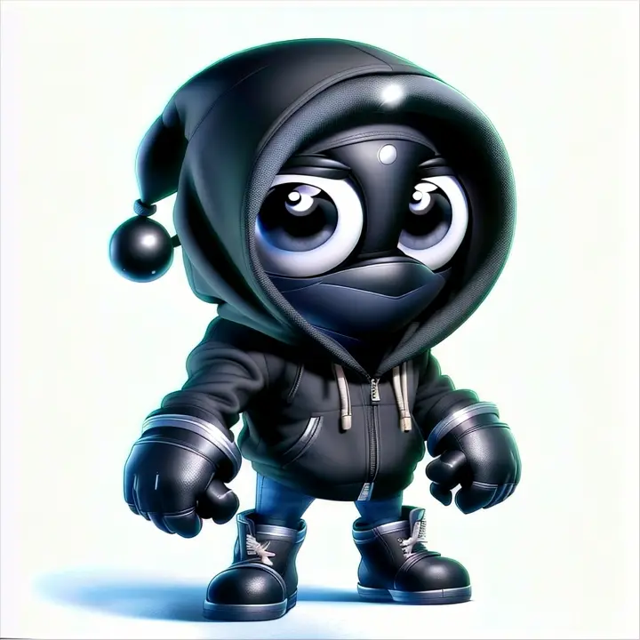 a cartoon character wearing a black hoodie and waving his right hand