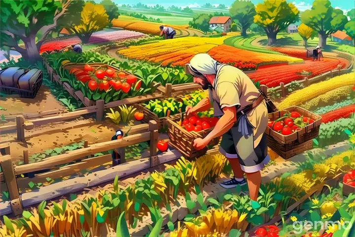 a man is picking tomatoes in a field