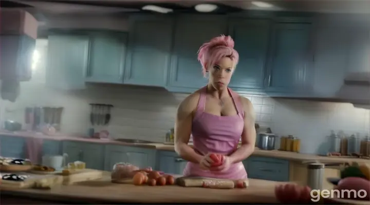 Full body portrait of a Hyper realistic and detailed P!nk in the kitchen being a housewife making food for the kids, professional studio lighting, stunning facial expression, beautyshot, octane render, 8k, intricate and detailed, beautiful woman,