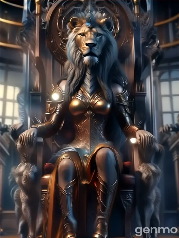 a lion screaming sitting on top of a chair in a room