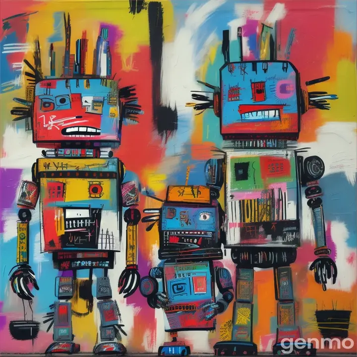 robots in the style of jean-michel basquiat --v 6