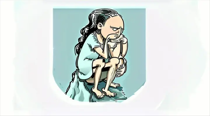 a cartoon of a woman sitting with elbows resting on legs