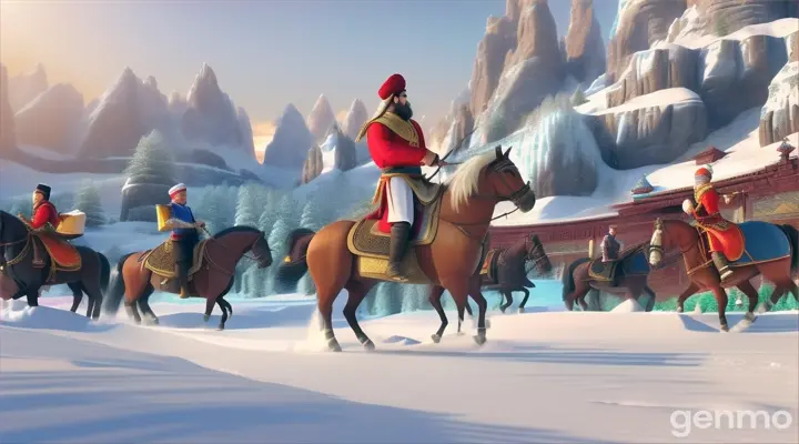 3d animation cartoon ibn battuta  when he finish his visit chine the governor give to ibnbattuta much gift and some guard when he went to russia by horses