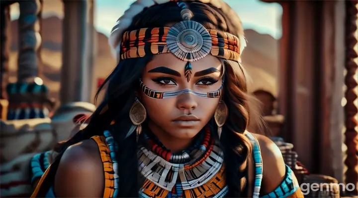 a woman wearing a native american headdress