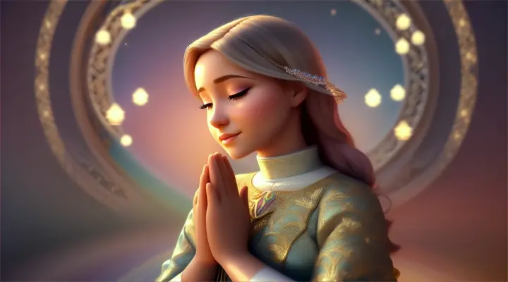 give me a disney 3d animation of a woman praying