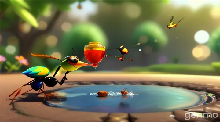  3d cartoon animation videos " .ant giving the water to the bird