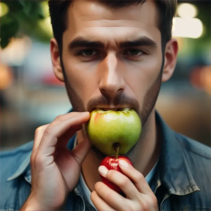 a men eating apple