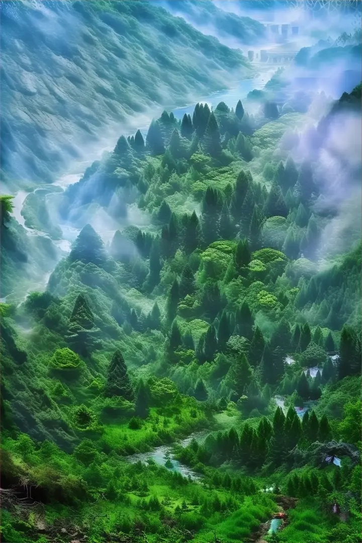 a river running through a lush green forest