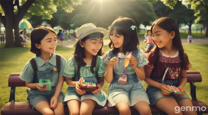 Characters
Ayu: A curious and intelligent child.
Rizky: A cheerful and enthusiastic child.
Trian: A wise and book-loving child.
Fairy Iris: A wise tooth fairy.
Scene 1: Life in the Small Town
(Sounds of children laughing and playing in the park. Ayu, Rizky, and Trian are sitting on a bench with candy and chocolate in their hands.)