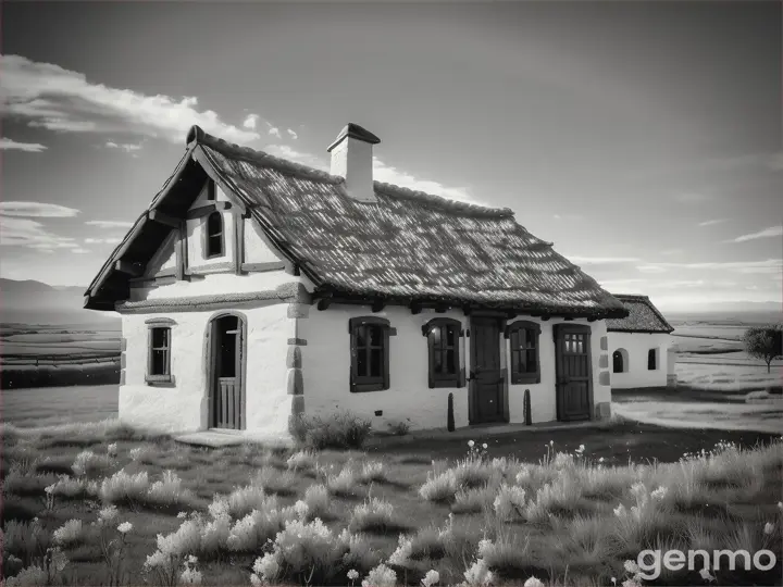 una pequeña aldea blanco y negro