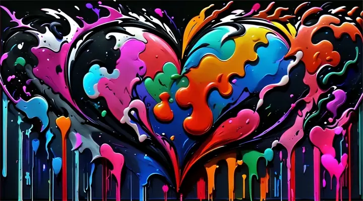 a heart with paint splattered all over it