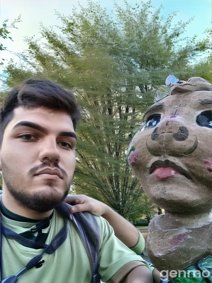 A man kisses a statue