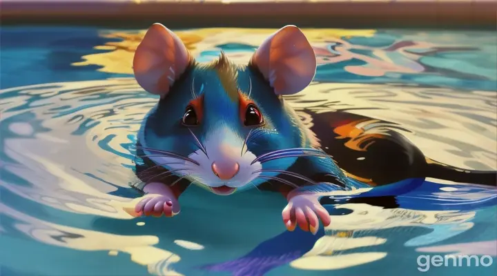 Cartoon very beautiful 1 rat in water pool 