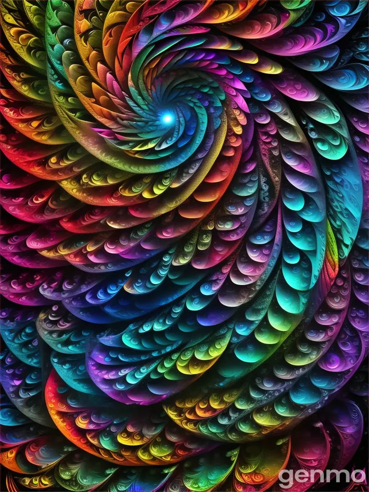 a colorful spiral of water droplets on a black background