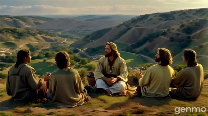 a group of people sitting on top of a hill