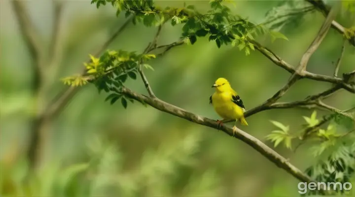 a small yellow bird perched on a tree branch