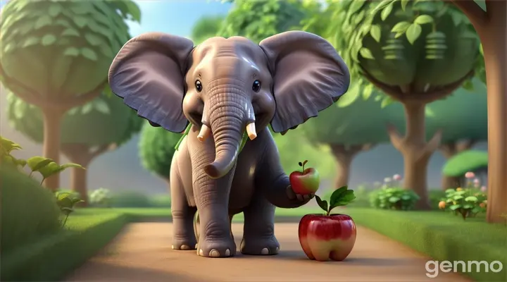 3d baby elephant play with apple ingarden