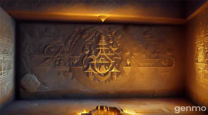 Orin guided them to a hidden chamber where they found ancient symbols etched into the walls. 
