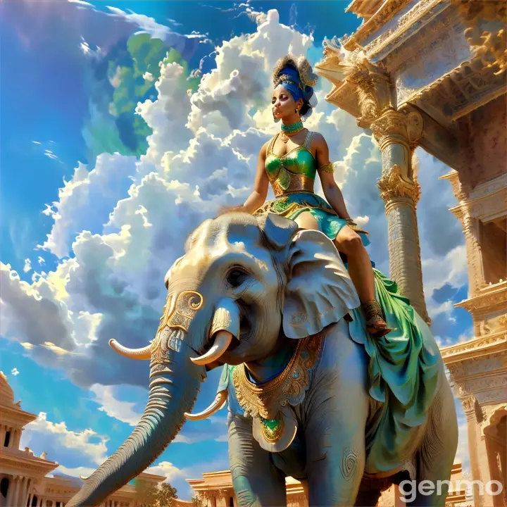 a woman riding on the back of an elephant