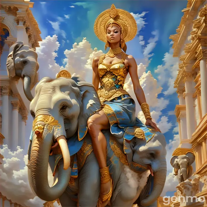 a painting of a woman sitting on top of an elephant